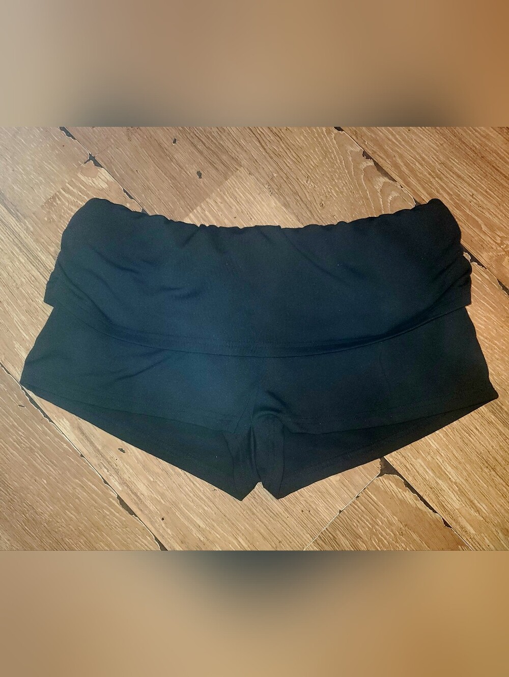 Fold Over Black Women’s Short Shorts- Swimsuit Material